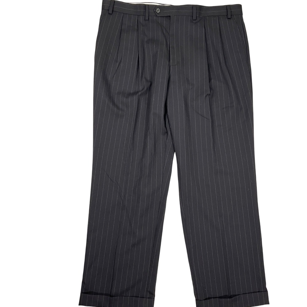 Chaps Dress Pants Mens 36W 29L Portly Black Pinstripe Trousers Formal Office VTG
